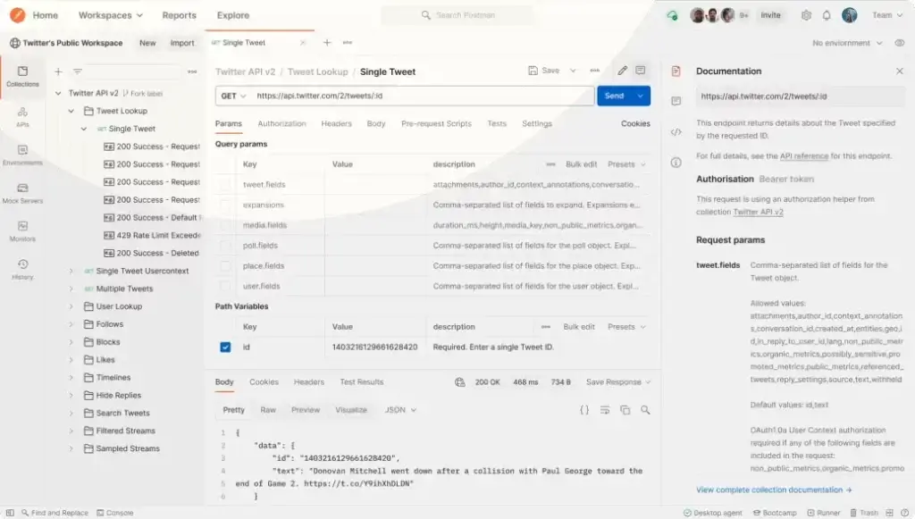 интерфейс программы Postman для тестирования API
