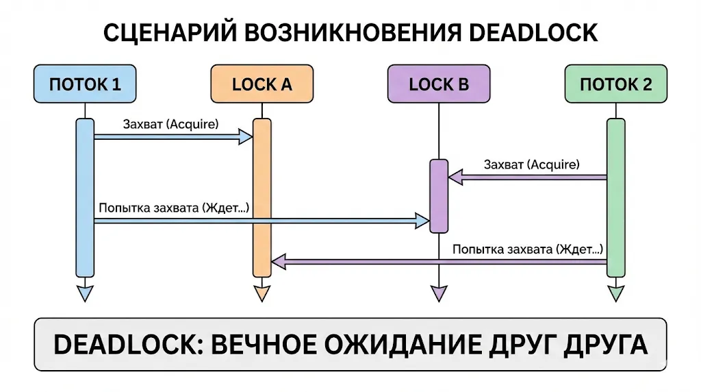 сценарий возникновения deadlock