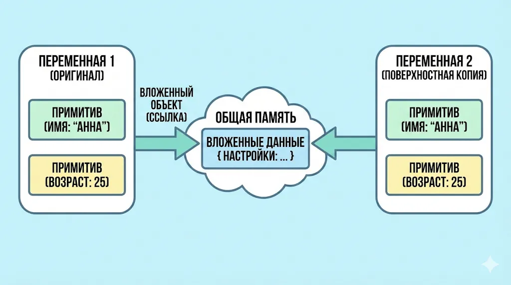 Схема работы памяти при поверхностном копировании.