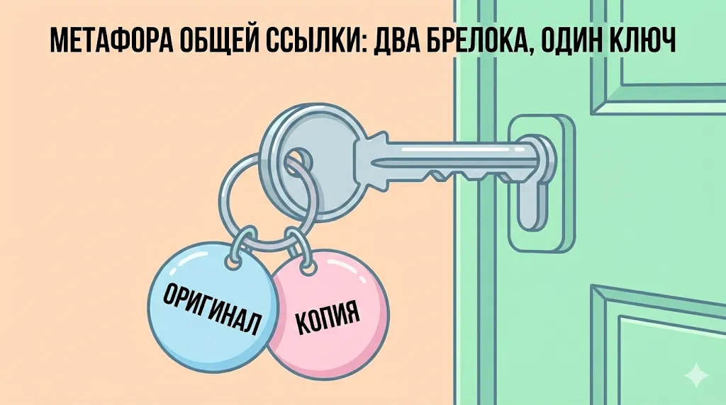 Метафора общей ссылки: два брелока на одном ключе.