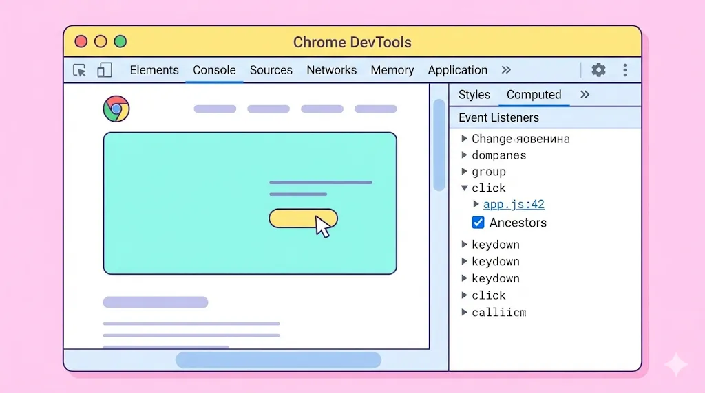 DevTools Event Listeners.