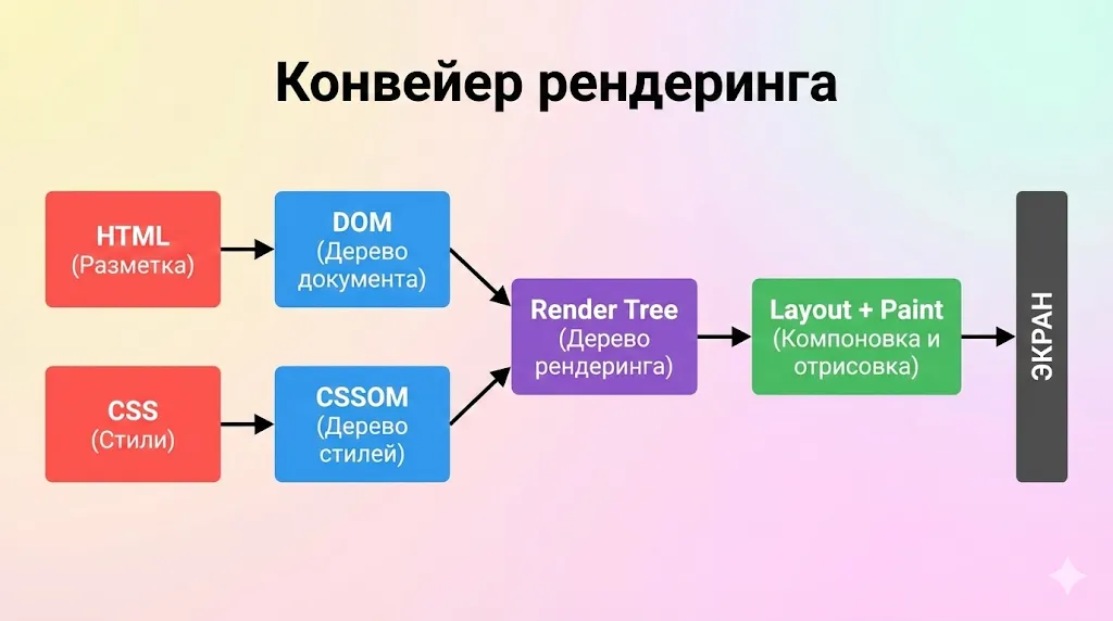 Блок-схема процесса рендеринга веб-страницы. 