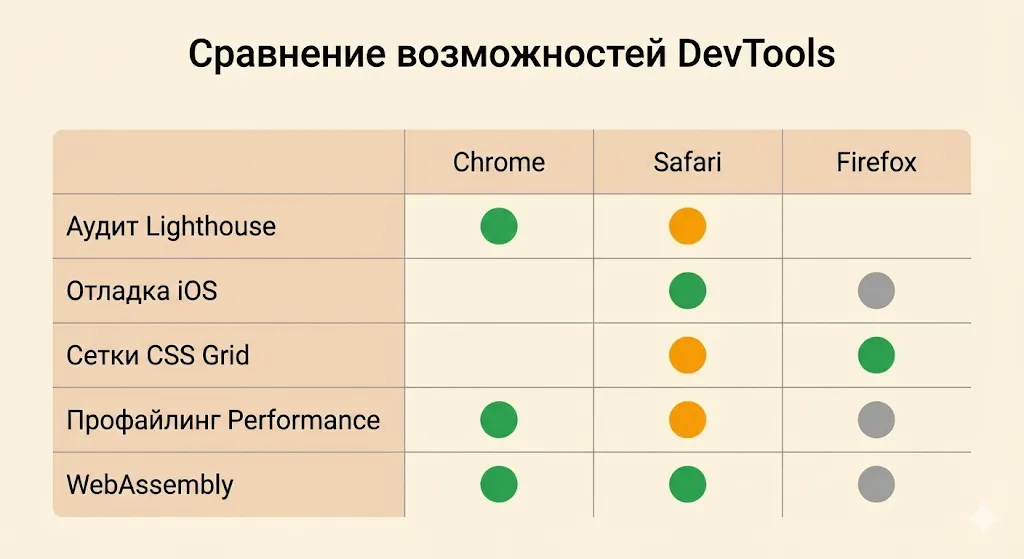 Сравнение DevTools браузеров