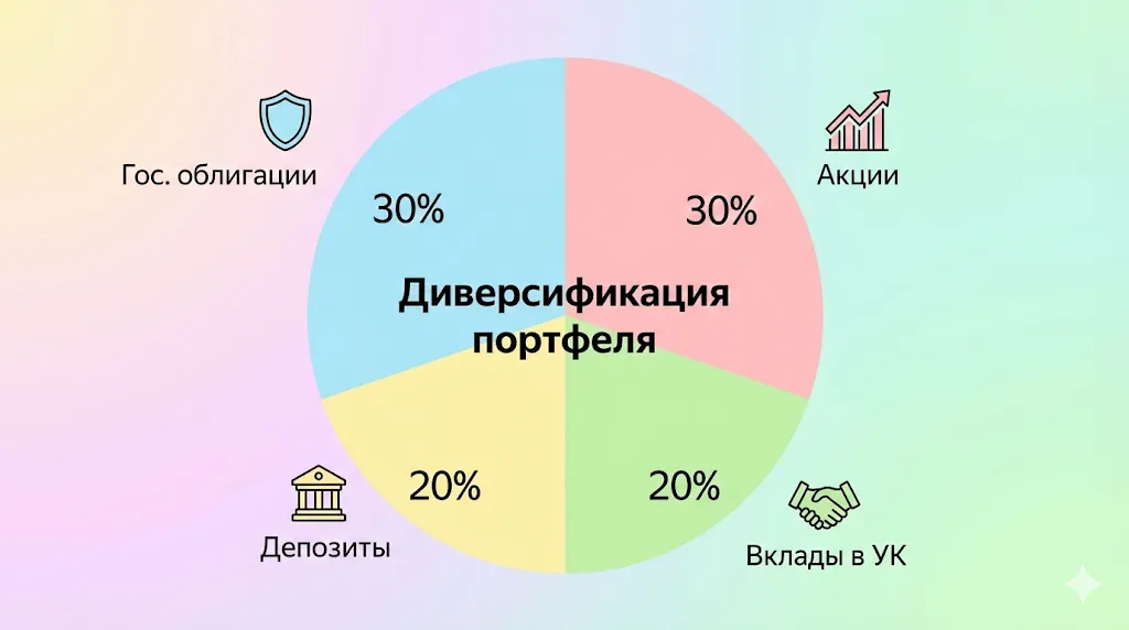 Круговая диаграмма диверсификации инвестиционного портфеля.