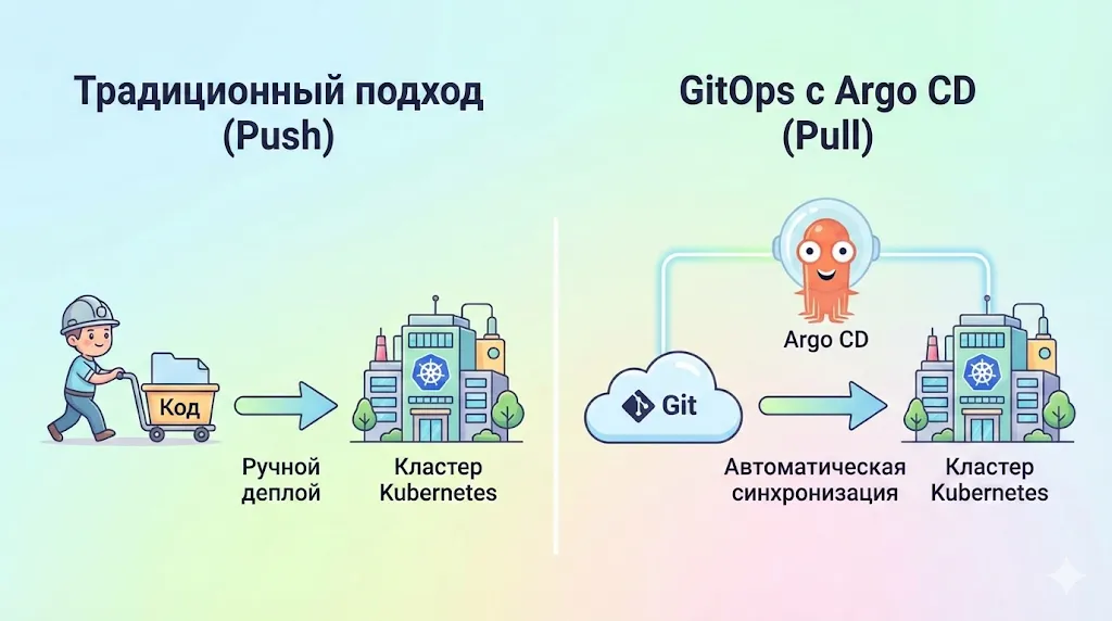 Сравнение моделей деплоя Push и Pull. 