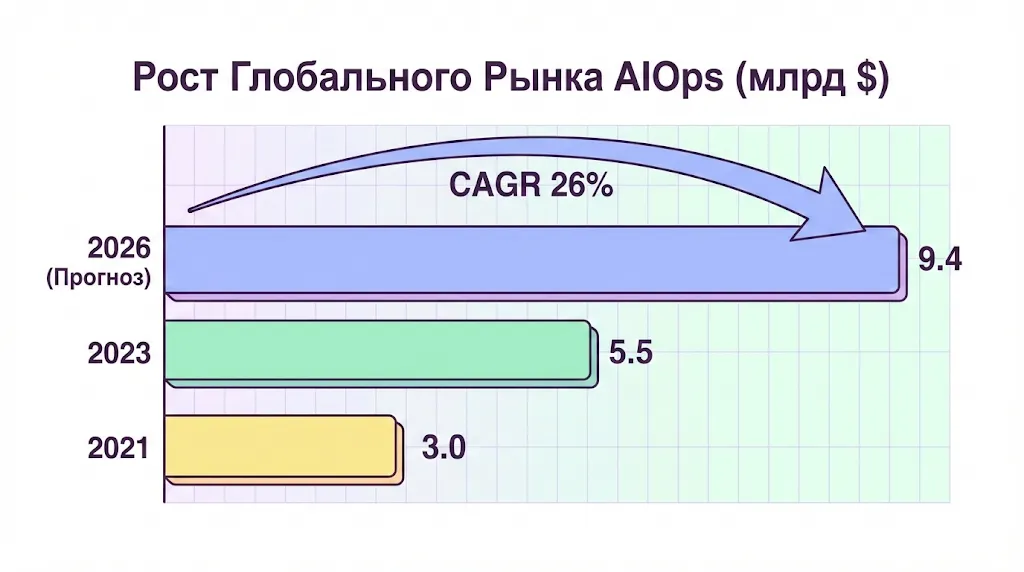 Диаграмма прогноза роста рынка AIOps Глобальный рынок